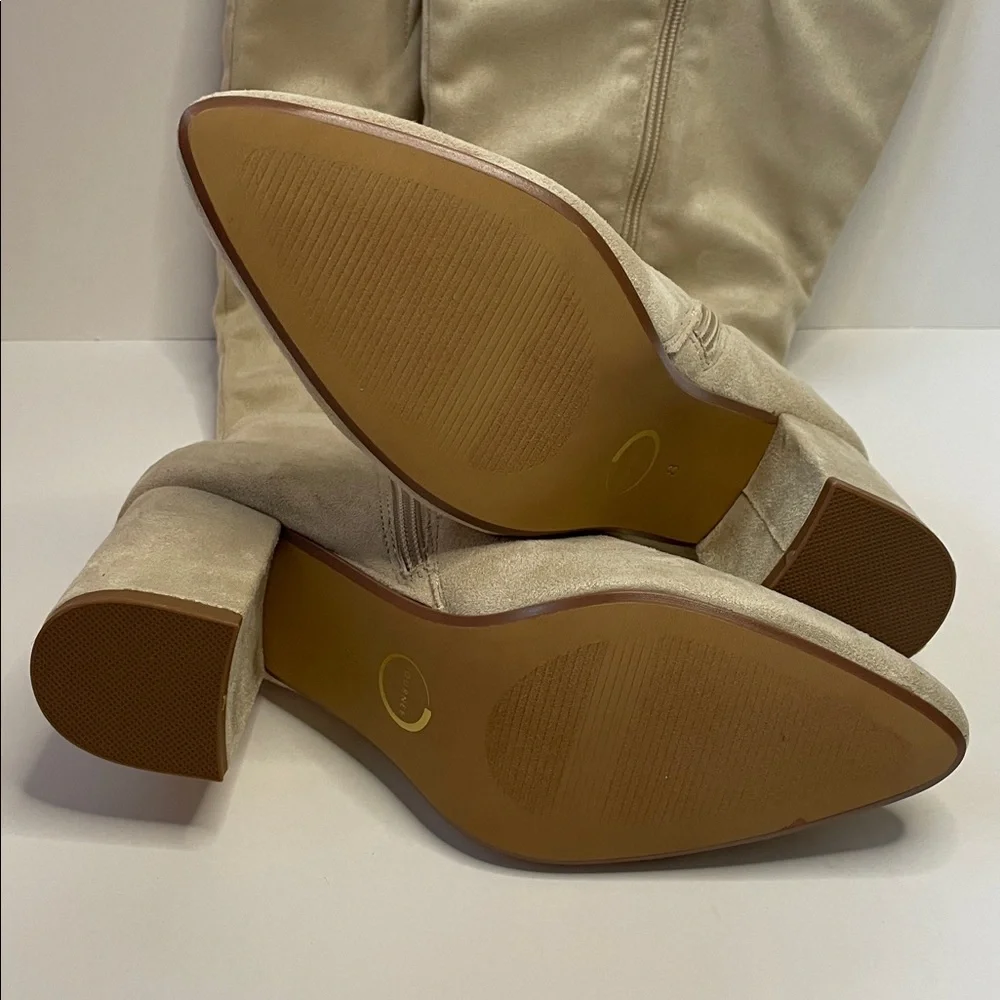 NIB AMEYLIA Women's Knee-High Block Heel Boots in Light Beige.  Size 8M. - Picture 4 of 6